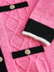 Bright Pink Smart Contrast Tipped Knitted Co-ord Jacket - Image 8 of 9