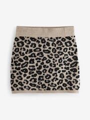 Neutral Brown Leopard Animal Print Short Knitted Mini Skirt - Image 5 of 6