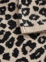 Neutral Brown Leopard Animal Print Short Knitted Mini Skirt - Image 6 of 6