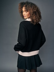 Black White Smart Contrast Tipped Knitted Co-ord Jacket - Image 3 of 6