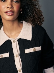 Black White Smart Contrast Tipped Knitted Co-ord Jacket - Image 4 of 6