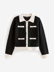 Black White Smart Contrast Tipped Knitted Co-ord Jacket - Image 5 of 6