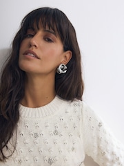 White Ecru Embellished Gem Short Sleeve Knitted Jumper - Image 1 of 7