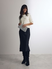 White Ecru Embellished Gem Short Sleeve Knitted Jumper - Image 2 of 7