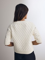 White Ecru Embellished Gem Short Sleeve Knitted Jumper - Image 4 of 7