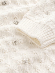 White Ecru Embellished Gem Short Sleeve Knitted Jumper - Image 7 of 7