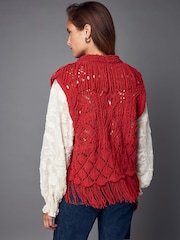 Red Knitted Open Stitch Fringe Waistcoat - Image 4 of 7