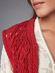 Red Knitted Open Stitch Fringe Waistcoat - Image 5 of 7
