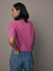 Pink Bright Embellished Gem Short Sleeve Knitted Jumper - Image 5 of 8