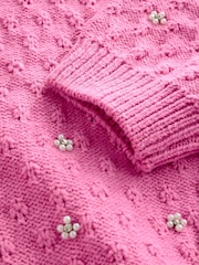 Pink Bright Embellished Gem Short Sleeve Knitted Jumper - Image 7 of 8