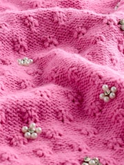Pink Bright Embellished Gem Short Sleeve Knitted Jumper - Image 8 of 8
