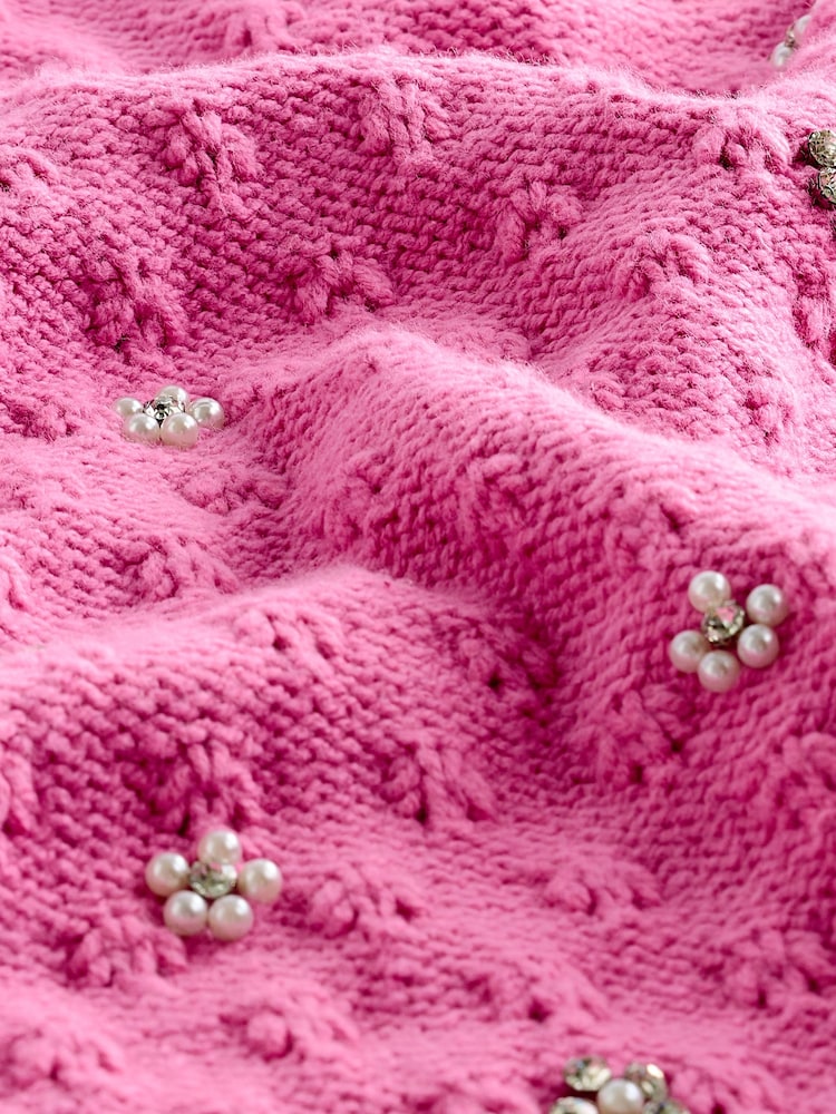 Pink Bright Embellished Gem Short Sleeve Knitted Jumper - Image 8 of 8