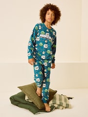 Teal Blue Minecraft Single Soft Touch Fleece Pyjamas with Elastane (5-16yrs) - Image 1 of 7