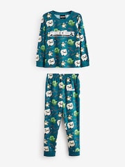Teal Blue Minecraft Single Soft Touch Fleece Pyjamas with Elastane (5-16yrs) - Image 4 of 7