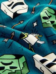 Teal Blue Minecraft Single Soft Touch Fleece Pyjamas with Elastane (5-16yrs) - Image 7 of 7