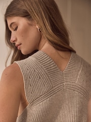 Neutral Longline Sleeveless Ribbed V-Neck Knitted Tank Vest Top - Image 5 of 7