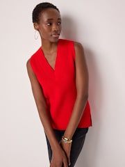 Red Longline Sleeveless Ribbed V-Neck Knitted Tank Vest Top - Image 2 of 7