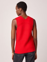 Red Longline Sleeveless Ribbed V-Neck Knitted Tank Vest Top - Image 3 of 7