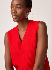 Red Longline Sleeveless Ribbed V-Neck Knitted Tank Vest Top - Image 4 of 7