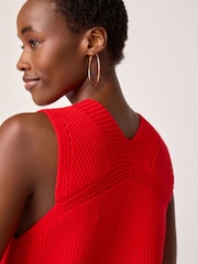 Red Longline Sleeveless Ribbed V-Neck Knitted Tank Vest Top - Image 5 of 7