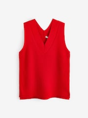 Red Longline Sleeveless Ribbed V-Neck Knitted Tank Vest Top - Image 6 of 7