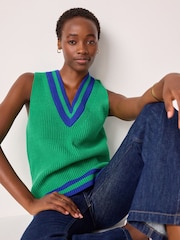 Bright Green Longline Sleeveless Ribbed V-Neck Knitted Tank Vest Top - Image 1 of 7