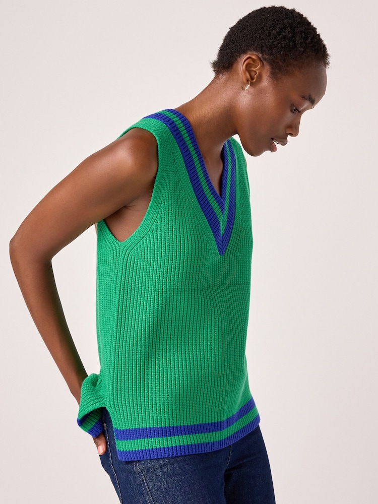 Bright Green Longline Sleeveless Ribbed V-Neck Knitted Tank Vest Top - Image 3 of 7