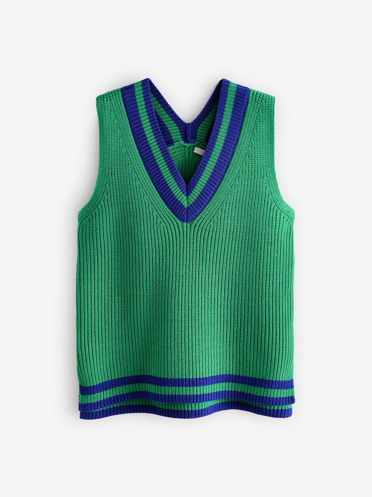 Bright Green Longline Sleeveless Ribbed V-Neck Knitted Tank Vest Top - Image 6 of 7