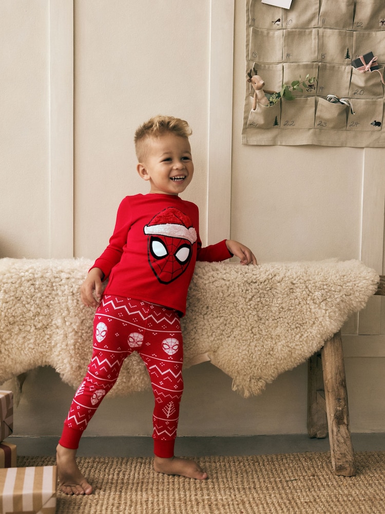 Red Christmas Spiderman 100% Cotton Single Snuggle Pyjamas (12mths-10yrs) - Image 1 of 2