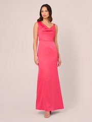 Adrianna Papell Pink Asymmetric Satin Crepe Gown - Image 1 of 7