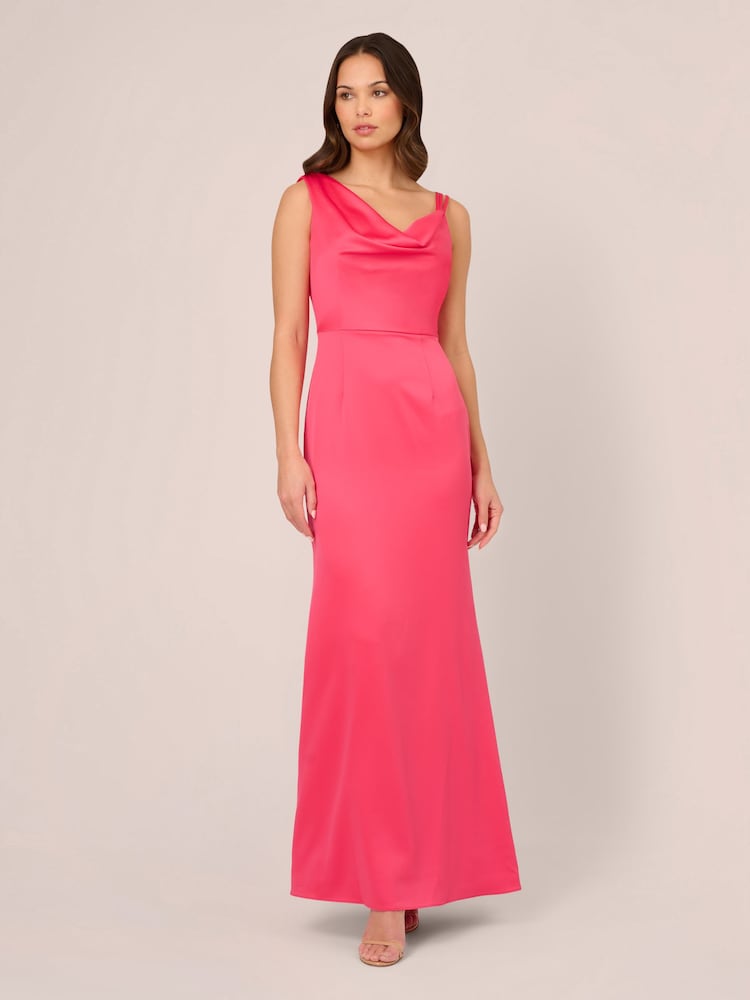 Adrianna Papell Pink Asymmetric Satin Crepe Gown - Image 1 of 7