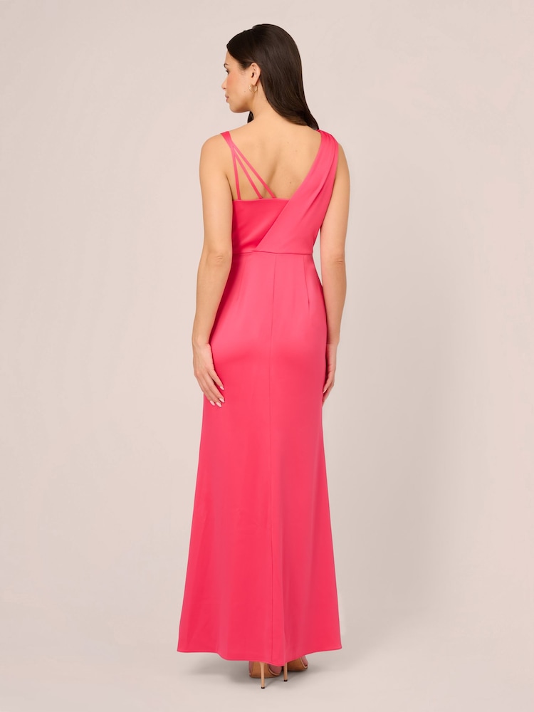 Adrianna Papell Pink Asymmetric Satin Crepe Gown - Image 2 of 7