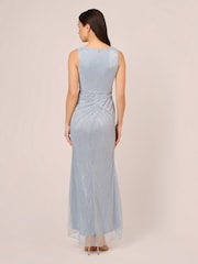 Adrianna Papell Blue Metallic Mesh Cascade Gown - Image 2 of 7