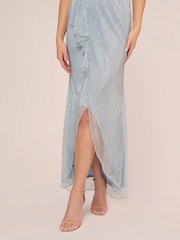 Adrianna Papell Blue Metallic Mesh Cascade Gown - Image 5 of 7
