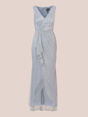 Adrianna Papell Blue Metallic Mesh Cascade Gown - Image 6 of 7