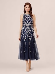 Adrianna Papell Blue Beaded Blouson Dress - Image 1 of 7