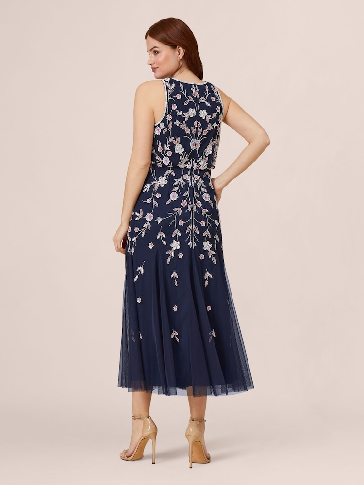 Adrianna Papell Blue Beaded Blouson Dress - Image 2 of 7