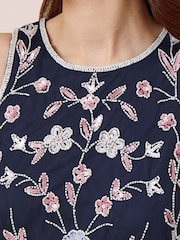 Adrianna Papell Blue Beaded Blouson Dress - Image 4 of 7