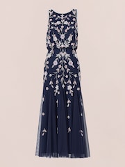 Adrianna Papell Blue Beaded Blouson Dress - Image 6 of 7