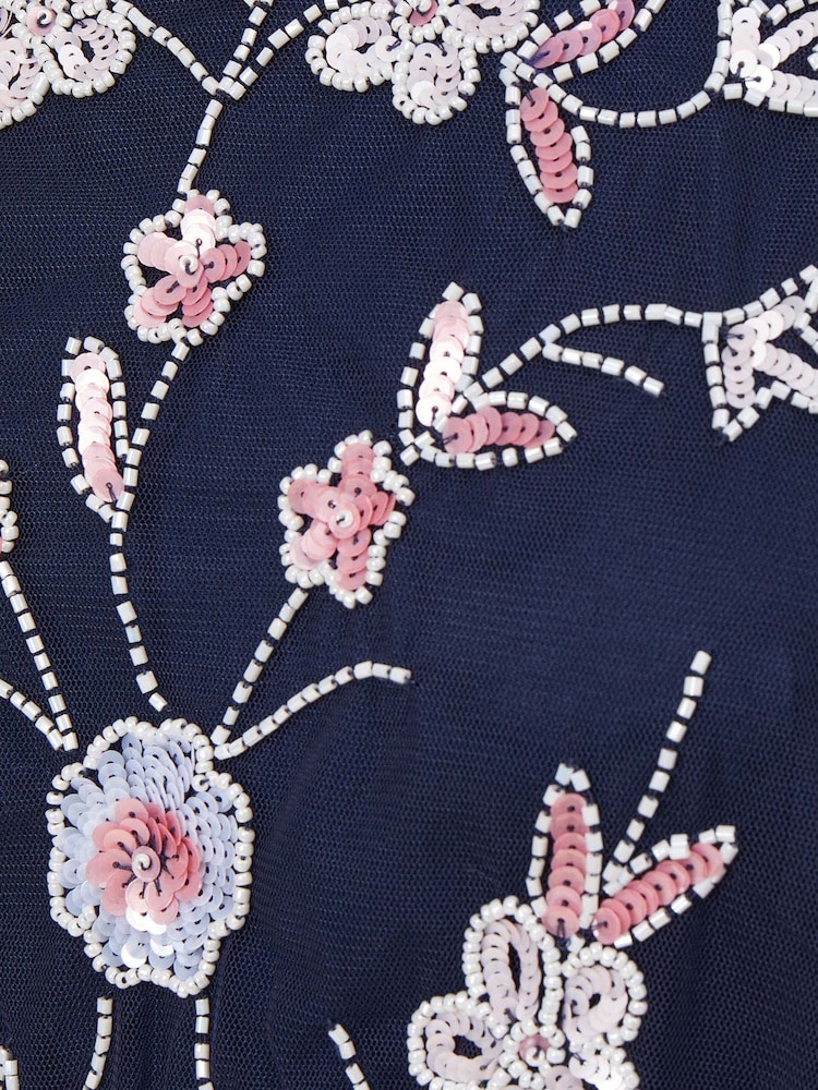 Adrianna Papell Blue Beaded Blouson Dress - Image 7 of 7