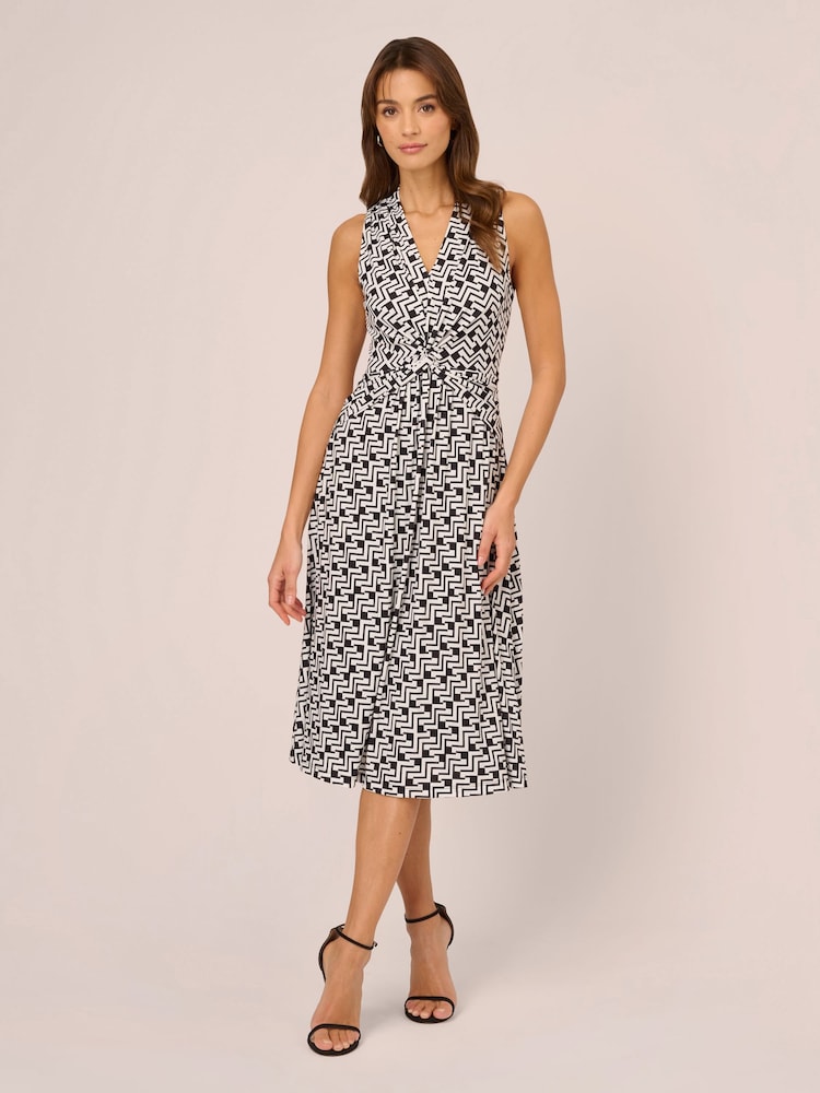 Adrianna Papell Printed Black Midi Dress - Image 1 of 7