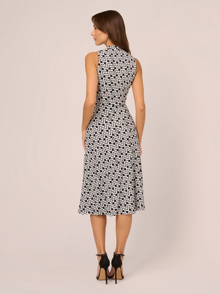 Adrianna Papell Printed Black Midi Dress - Image 2 of 7 Adrianna Papell Printed Black Midi Dress - Image 2 of 7