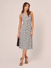 Adrianna Papell Printed Black Midi Dress - Image 3 of 7
