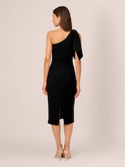Adrianna Papell One Shoulder Bow Black Midi Dress - Image 2 of 7