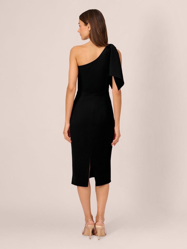 Adrianna Papell One Shoulder Bow Black Midi Dress - Image 2 of 7 Adrianna Papell One Shoulder Bow Black Midi Dress - Image 2 of 7