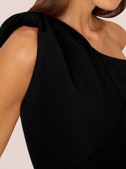 Adrianna Papell One Shoulder Bow Black Midi Dress - Image 4 of 7