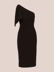Adrianna Papell One Shoulder Bow Black Midi Dress - Image 6 of 7