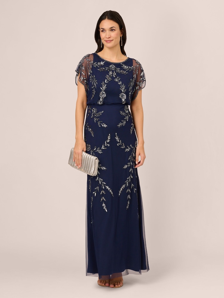 adrianna papell plus size bead-illusion blouson dress AVERY FLORAL LACE CUT OUT DRESS IN BEIGE | CULT MIA main image 1