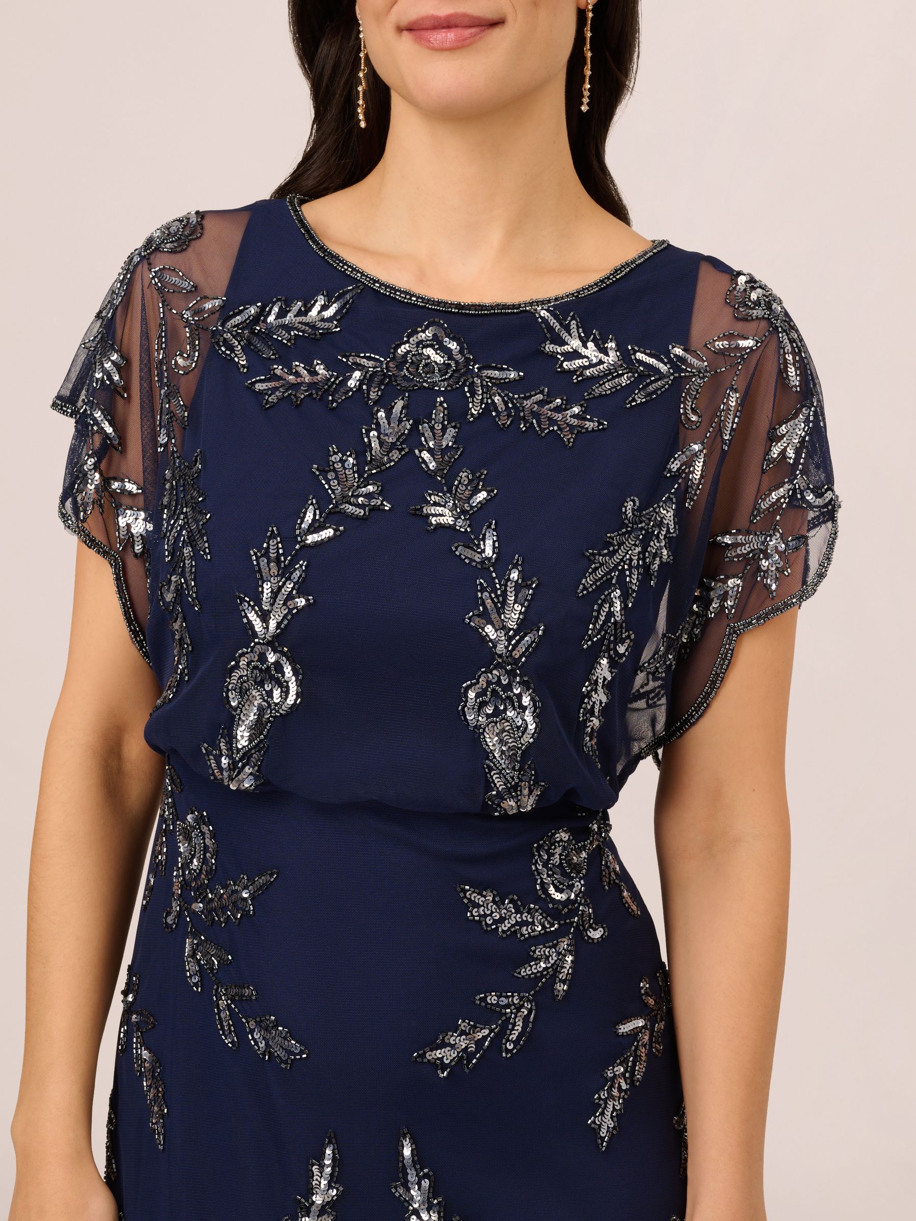Buy Adrianna Papell Blue Studio Beaded Flutter Blouson Gown from