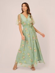 Adrianna Papell Green Embroidered Maxi Dress - Image 1 of 7